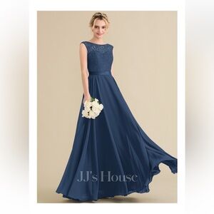 JJs House A-line Scoop Floor-Length Lace Satin Chiffon Formal Dress, size 6